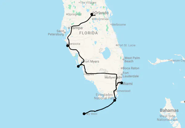 Karte 13 Tage Die Golfküste Floridas