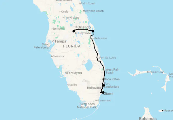 Karte 12 Tage Die Ostküste Floridas - Themenparks & Strände
