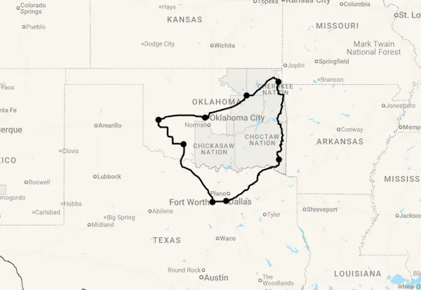 Karte 12 Tage Oklahoma Pur