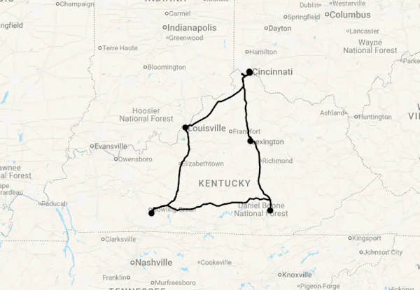 Karte 11 Tage Cincy Region mit Kentucky entdecken
