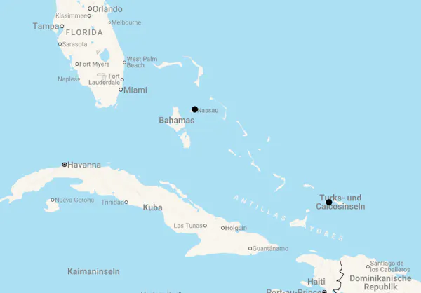 Karte 11 Tage Inselhopping in der Karibik: Bahamas und Turks & Caicos