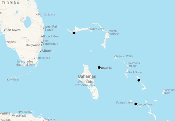 Karte 16 Tage Entdeckungsreise Bahamas - von Nassau bis Cat Island