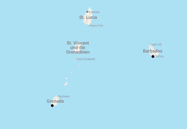 Karte 13 Tage Karibikparadies: Entdeckungsreise nach Barbados und Grenada