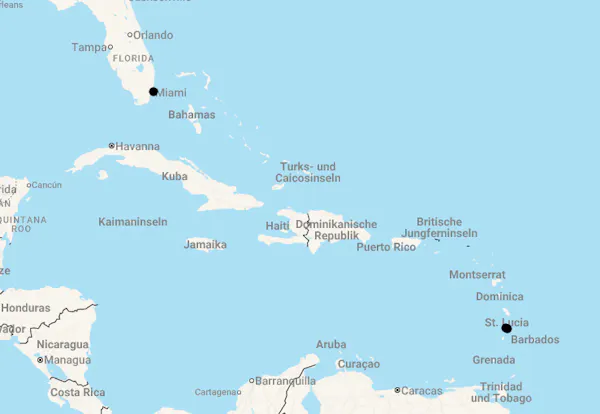 Karte 14 Tage Miami & St. Lucia - von der Metropole ins Inselparadies