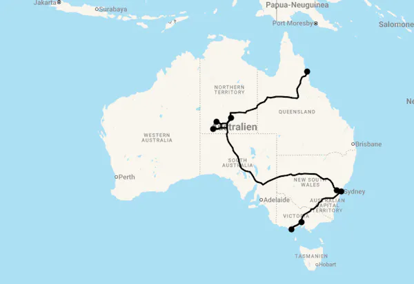 Karte 14 Tage Discover Australia