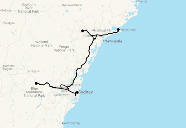 Karte 10 Tage Best of New South Wales