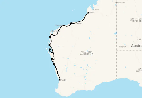 Karte 8 Tage Von Perth nach Broome (Höhepunkte der Westküste)