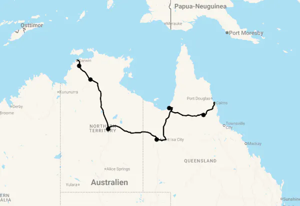 Karte 9 Tage Von Darwin nach Cairns (Tropischer Norden mit Outback)