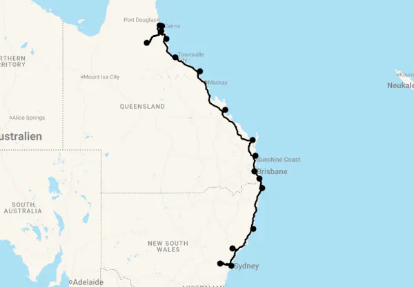 Karte 29 Tage Die Australische Ostküste