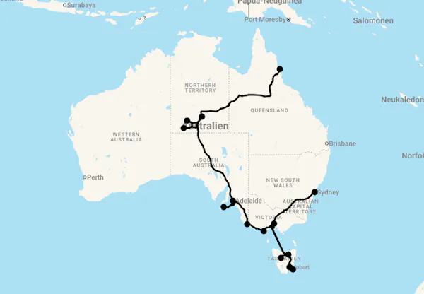 Karte 20 Tage Highlights mit Tasmanien