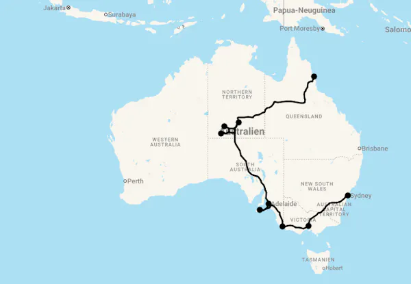 Karte 16 Tage Australiens Highlights