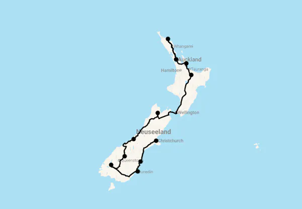 Karte 24 Tage Luxus-Lodges in Neuseeland