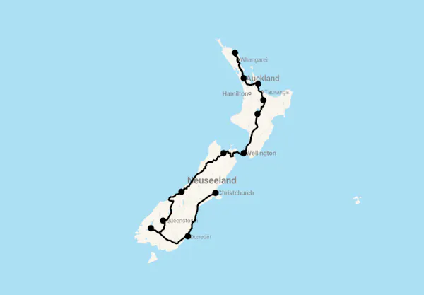 Karte 27 Tage Neuseeland entdecken mit Stopover Singapur (mit Flug)
