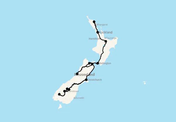 Karte 21 Tage Einzigartiges Neuseeland mit Northland und Te Anau