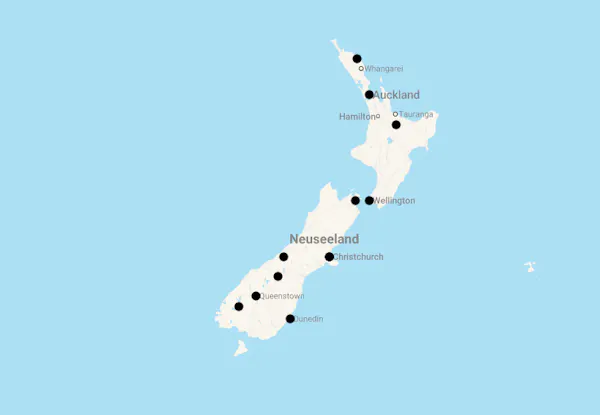 Karte 17 Tage Große Neuseeland Rundreise