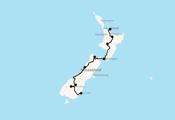 Karte 17 Tage Kiwi Express