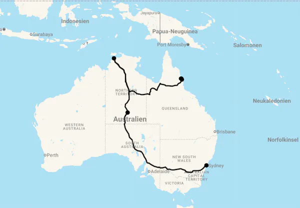 Karte 22 Tage Australien Rundreise