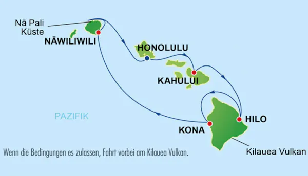 Karte 8 Tage Kreuzfahrt durch Hawaii's Inselwelten