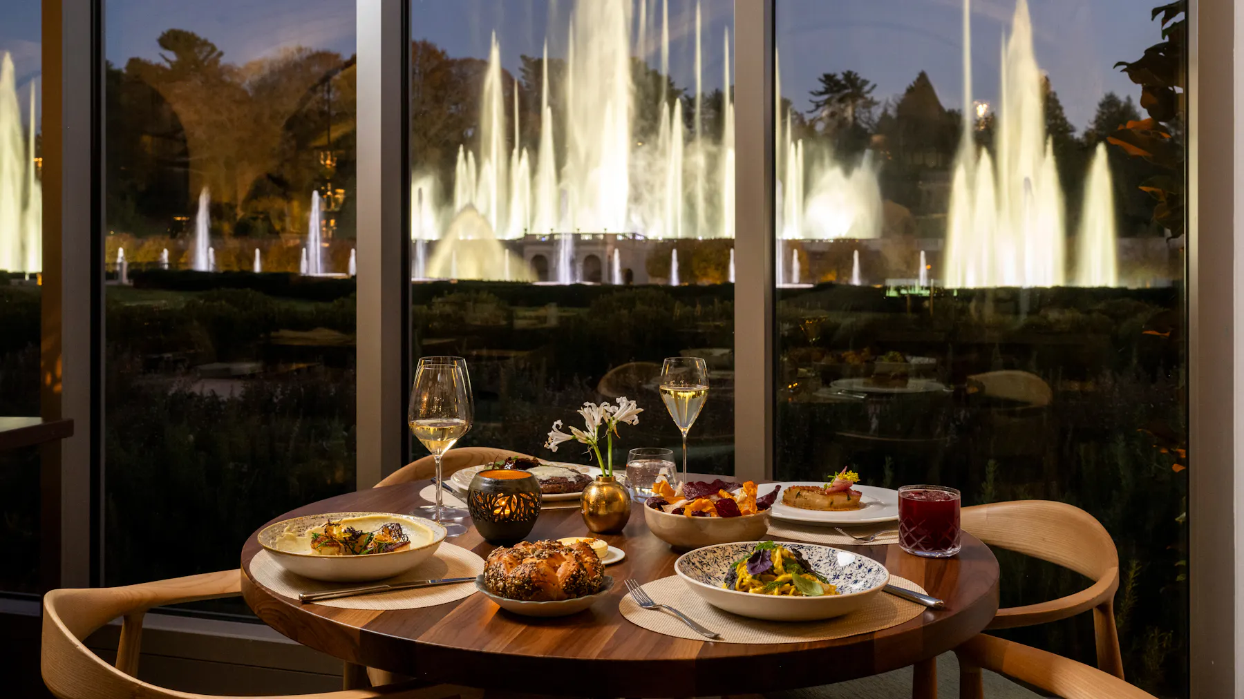 Dining Room Table w Fountains Credit Evan Sung