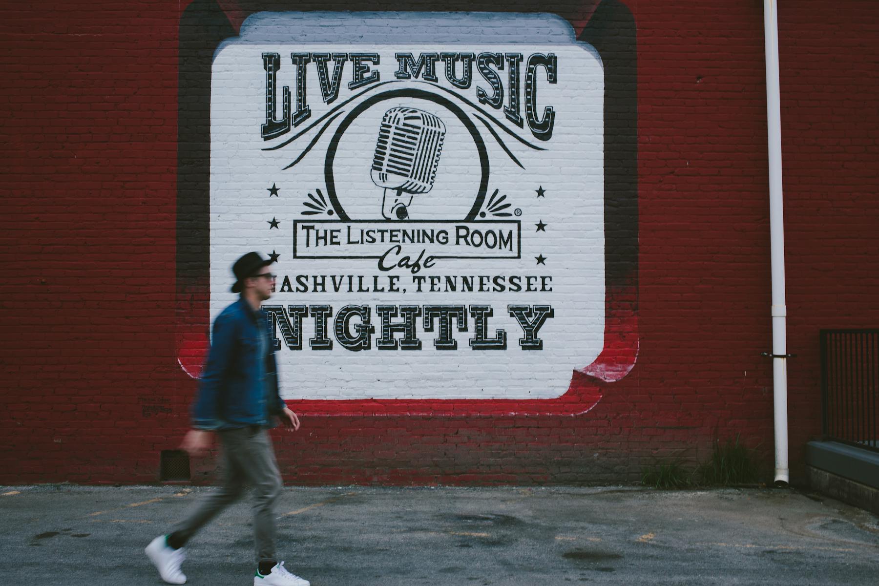 Listening Room Cafe Man Walking