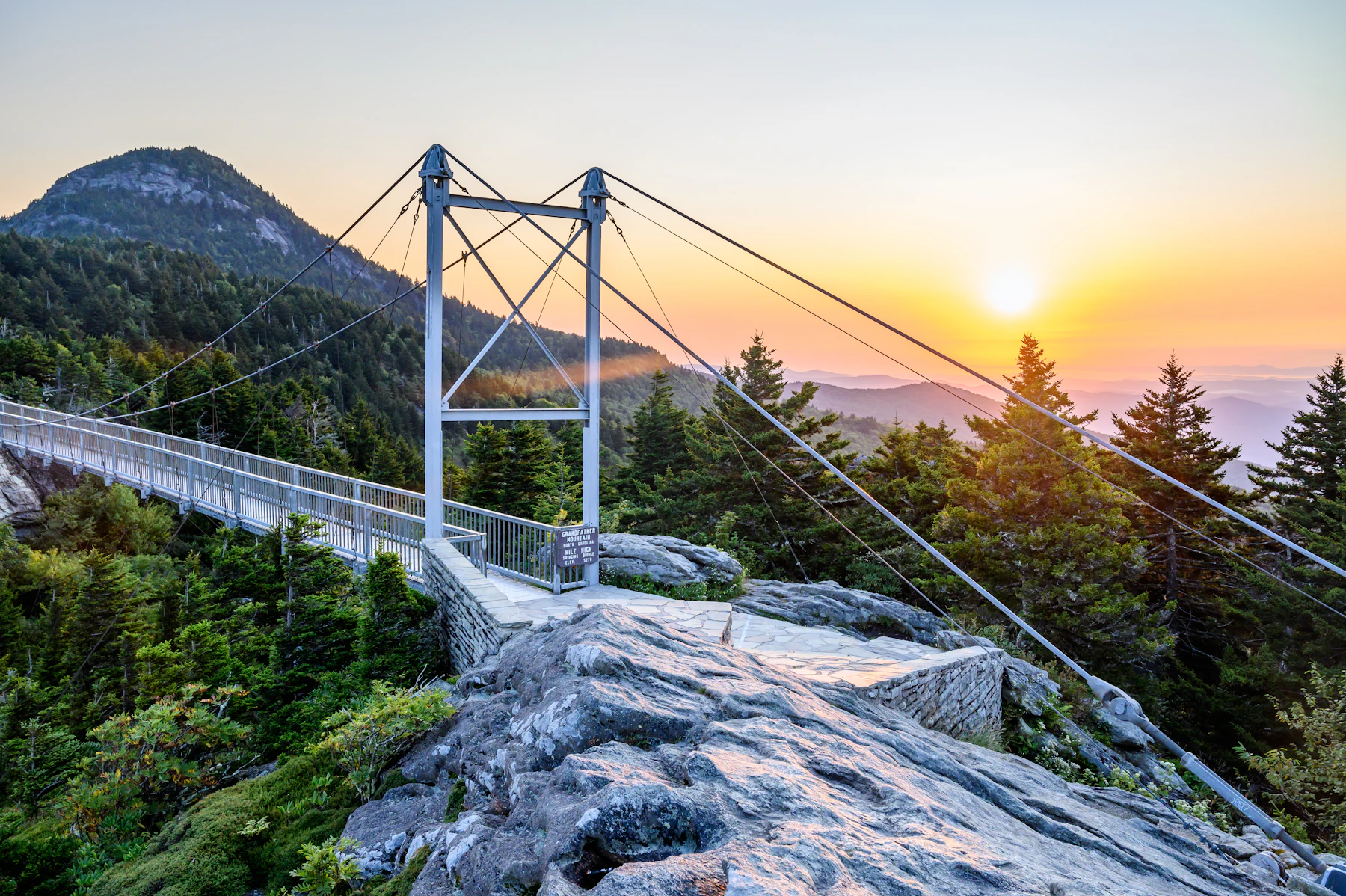 Mile High Swinging Bridge During Sunrise at Grandfather Mountain 1 2