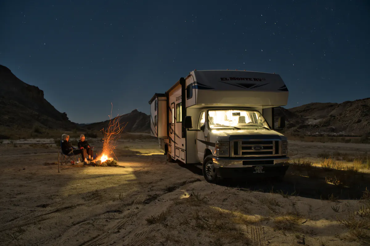 Starry Night Parked RV Bonfire
