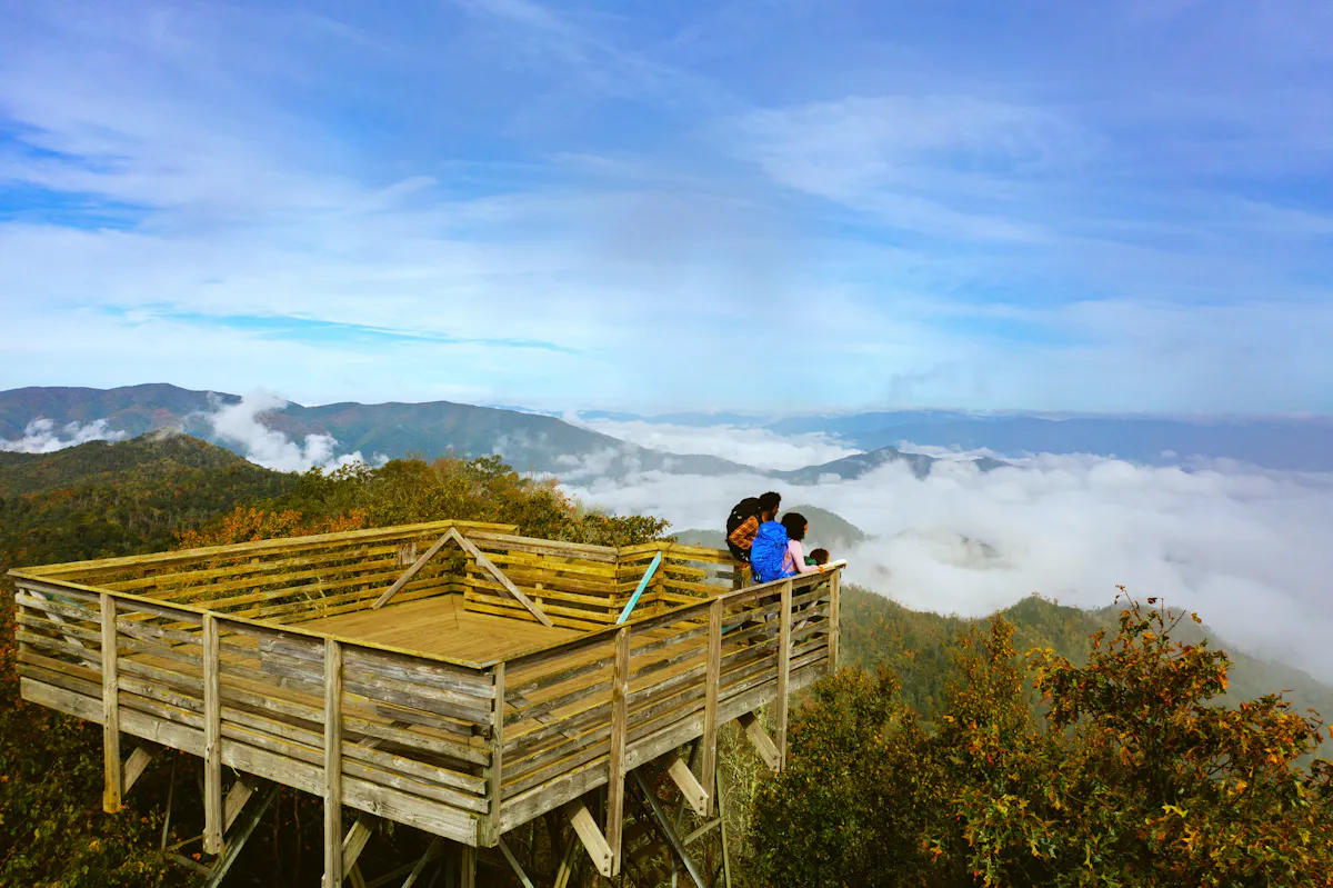 Wesser Bald Fire Tower Aeriel View of Family on Platform 2 1