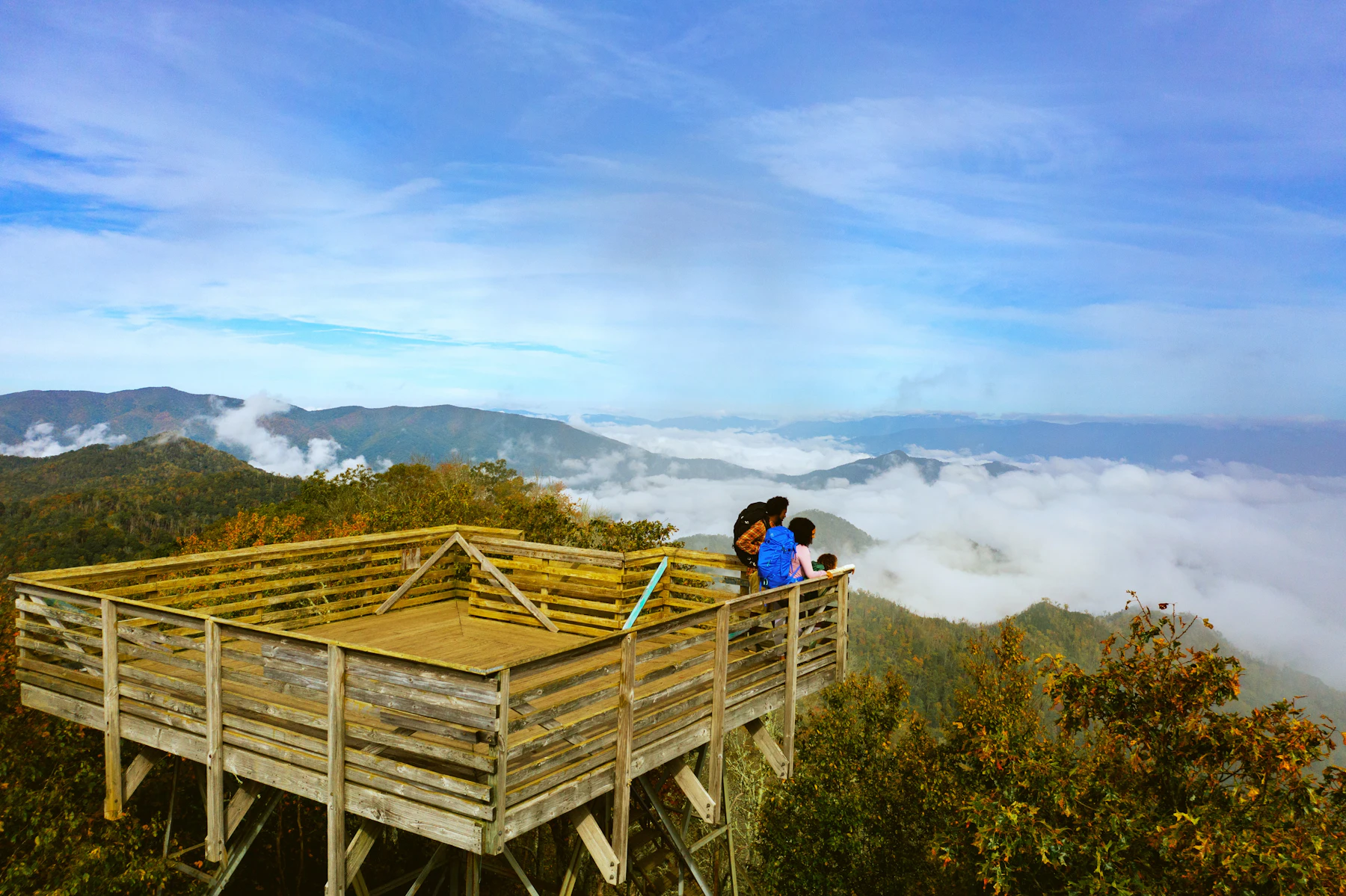 Wesser Bald Fire Tower Aeriel View of Family on Platform 2 1