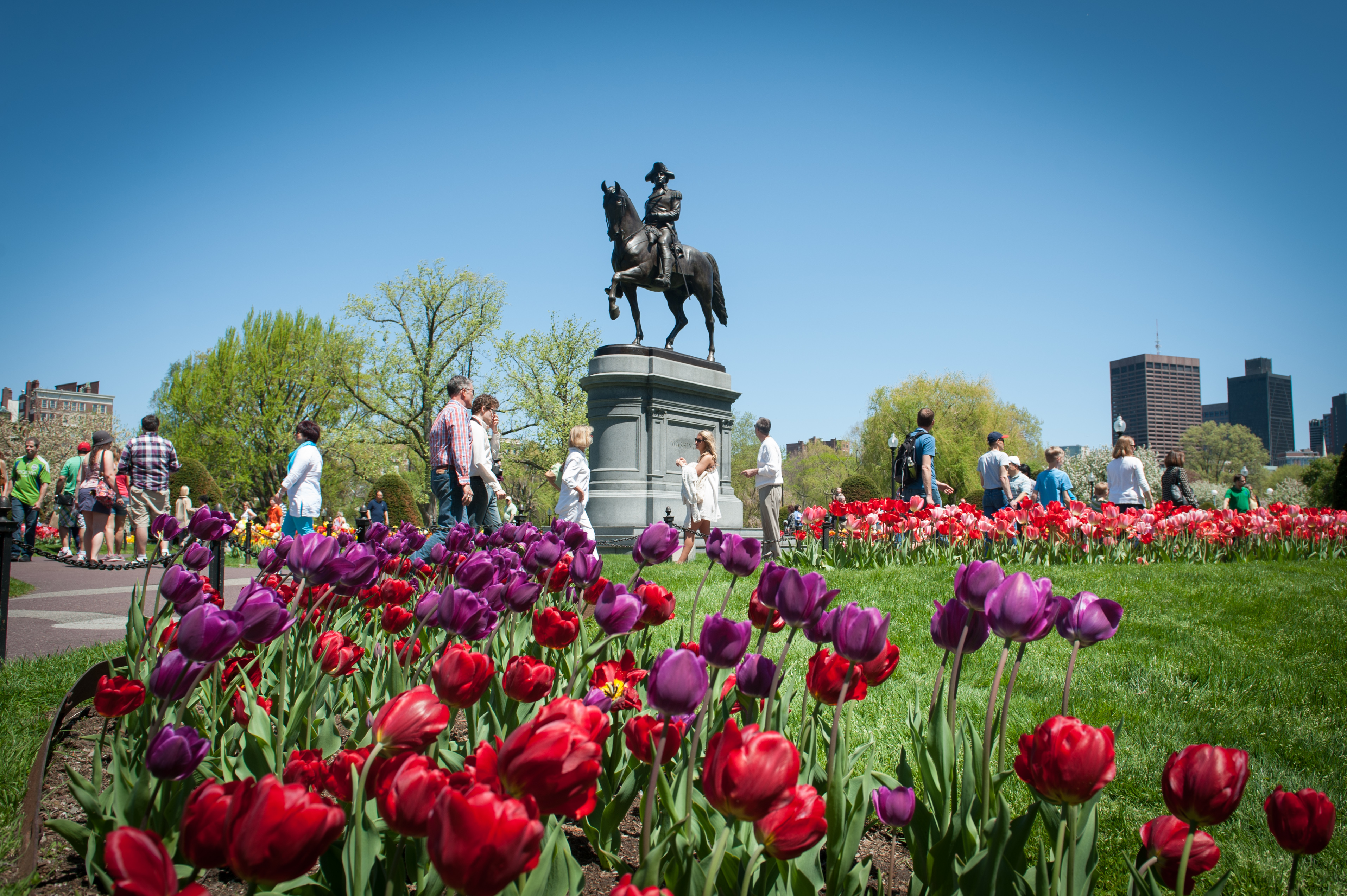 HDMassachussettsBostonGeorge Washington Statue in Spring Boston Common