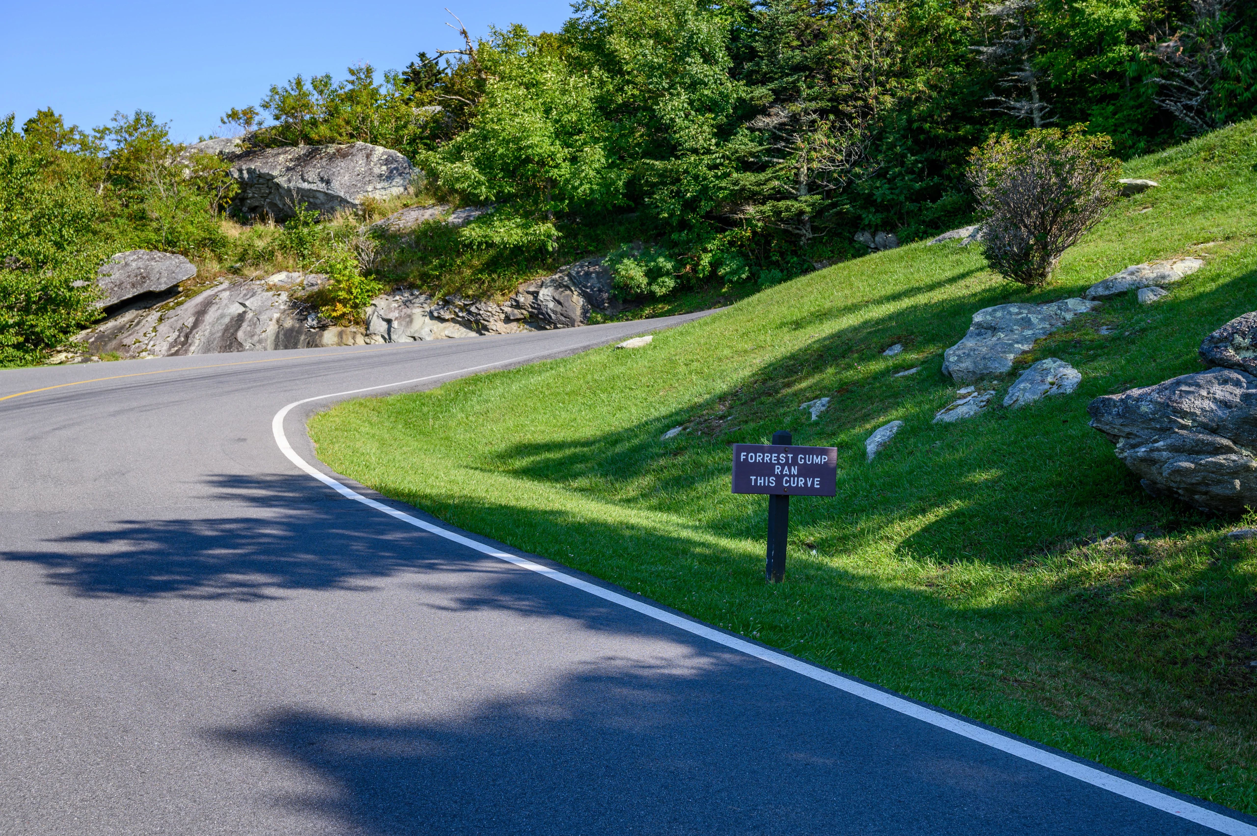 HDNorth CarolinaForrest Gump Curve Signage Along Road at Grandfather Mountain
