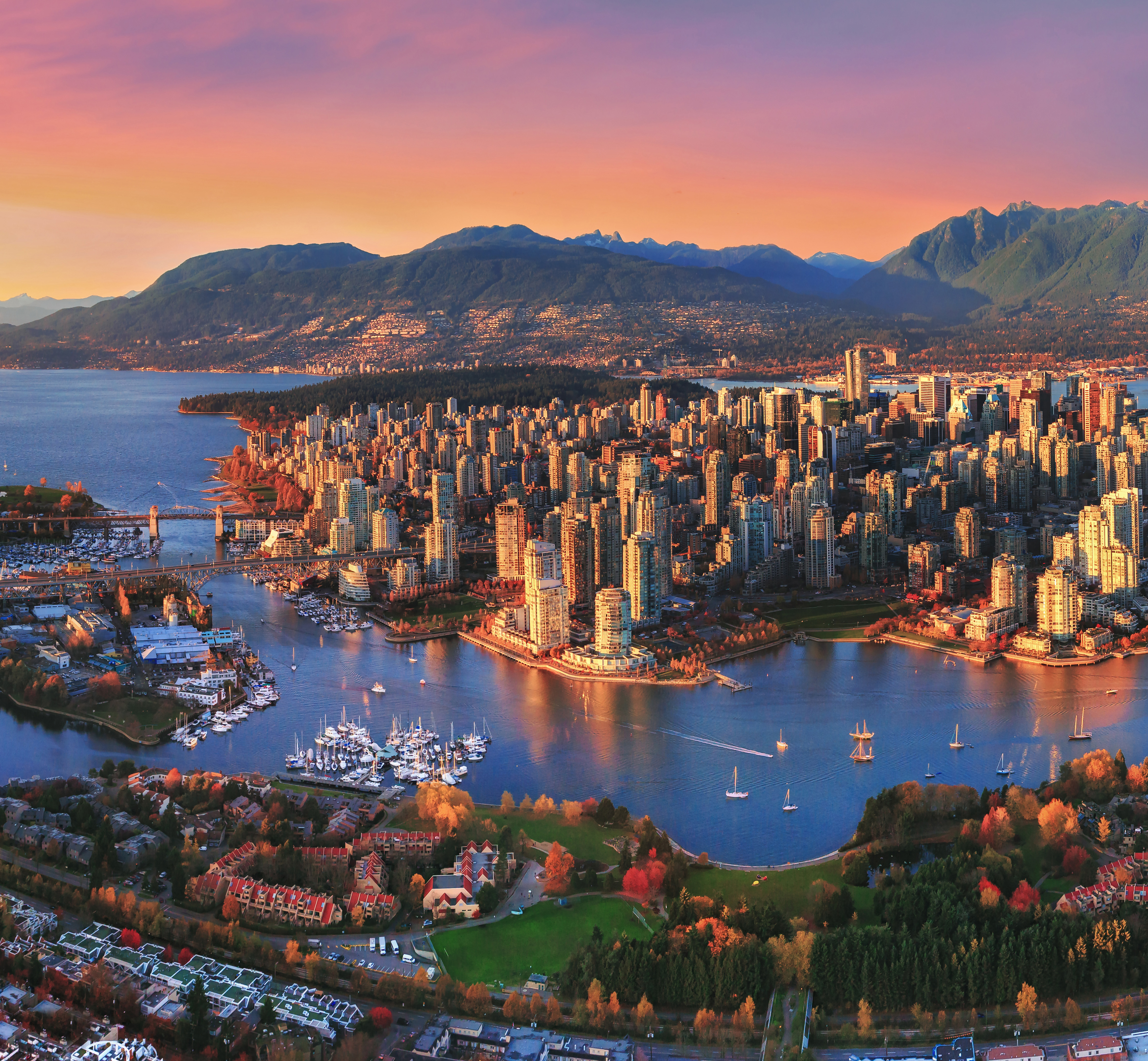 HDBritish ColumbiaVancouverAerial Sunset Vancouver