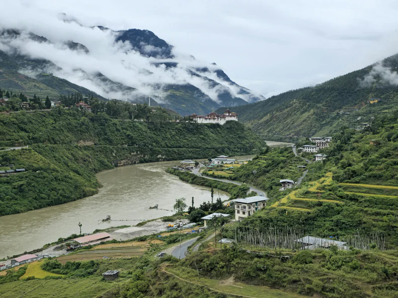 HDBhutanThimphuLush River Valley in Wangdue Phodrang Bhutan