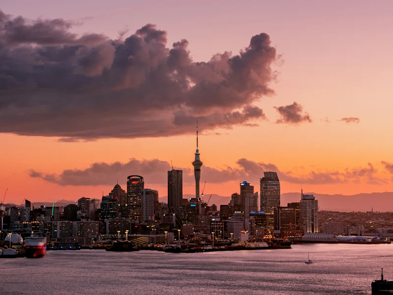 HDNeuseelandAucklandSkyline sunset