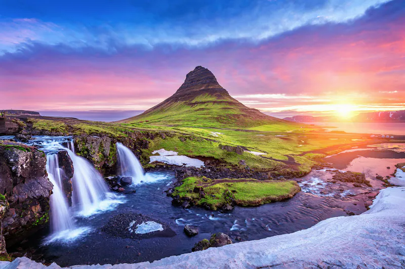 HDIslandSnaefellsnesWasserfall sunset