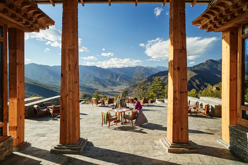 HDHotelBhutanSix Senses ParoParo Main Building Terrace Setup