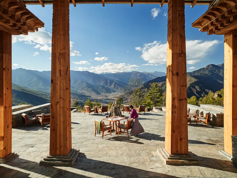 HDHotelBhutanSix Senses ParoParo Main Building Terrace Setup