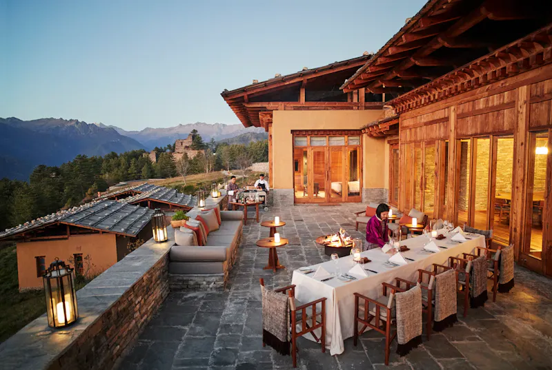 HDHotelBhutanSix Senses ParoThree Bedroom Villa Dining terrace Paro