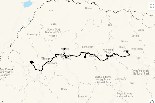 Karte The Ultimate Bhutan Experience