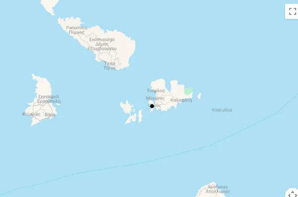 Karte Mykonos - luxuriöser Lifestyle in Blau und Weiss