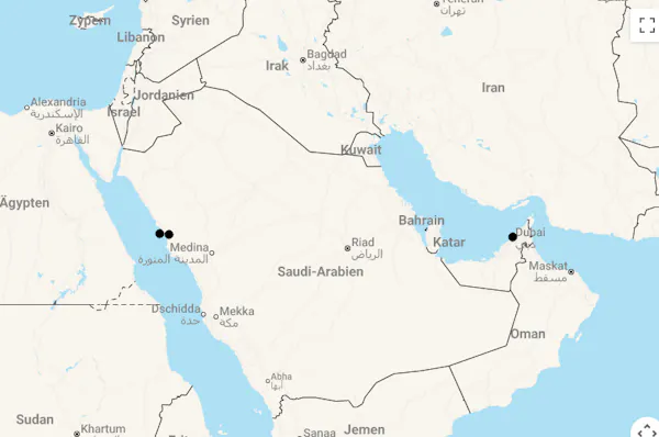 Karte Königreich Saudi-Arabien mit Stopover Dubai
