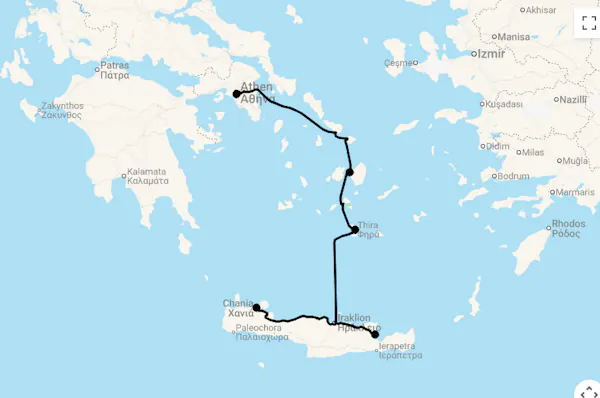 Karte Inselhopping Griechenland - Luxus & Kultur auf Kreta, Santorini, Naxos & Athen