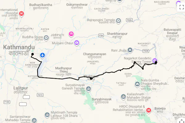 Karte Kultur & Naturwunder Nepals: Entdeckungsreise von Kathmandu bis Nagarkot