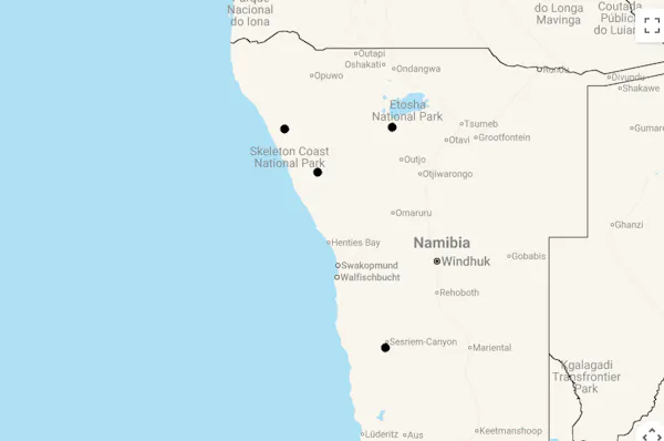 Karte Namibia Fly-In Safari - Wüste, Wildlife & Wilderness Lodges