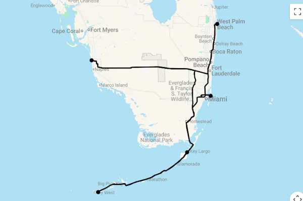 Karte 12 Tage Unter Palmen und Sternen - Luxusreise Südflorida