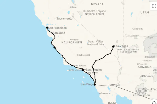 Karte Kalifornien & Las Vegas - Luxusmomente zwischen Küste & Entertainment