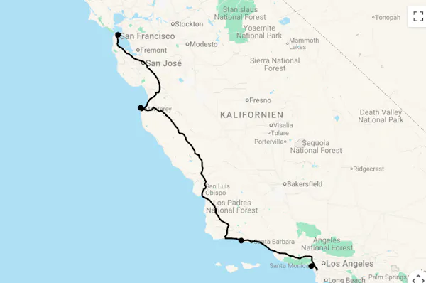 Karte 12 Tage Kalifornien inkl. Flug, Mietwagen und Hotels