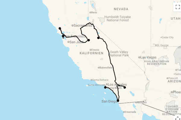 Karte 15 Tage Sunshine California mit Flug