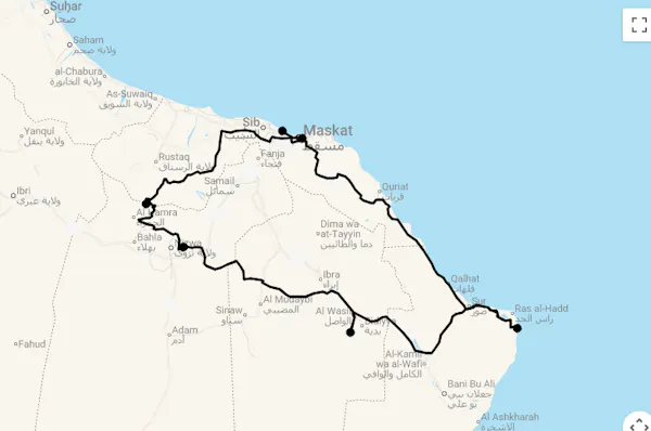 Karte Selbstfahrerreise durch den Oman