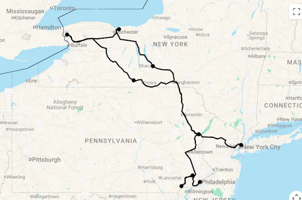 Karte 15 Tage Höhepunkte Pennsylvania & New York State