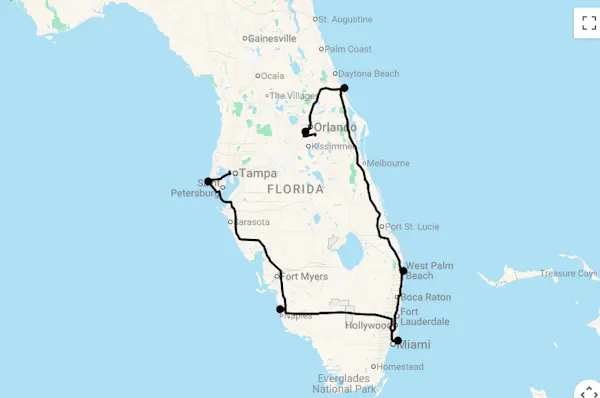 Karte 16 Tage Geheime Traumstrände Floridas mit Flug